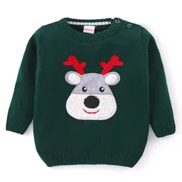 Babyhug Knit Full Sleeves Sweater with Reindeer Design - Dark Green-picture-13