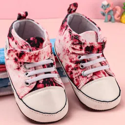 Babyoye Printed Booties with Velcro & Lace Closure - Red-image-47