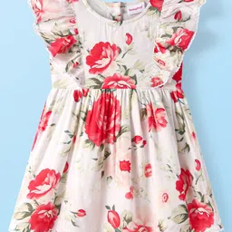 Babyhug Rayon Woven Frill Sleeves Frock with Floral Print - White-picture-30