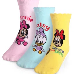 Cute Walk By Babyhug Disney Ankle Length Anti-Bacterial Socks With Minnie Mouse And Family Graphics Pack Of 3 - Pink Light Blue & Yellow-picture-18