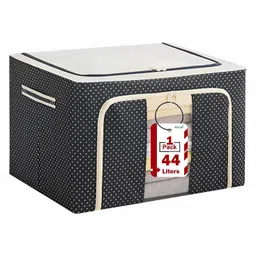 JD FRESH 1 Pcs 44 Liters Foldable Steel Frame Cloth Organizer for almirah - Blue-picture-14