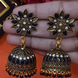 MEIRA JEWELLERY Artificial Stones Studded & Beaded Dome Shaped Jhumkas-picture-23