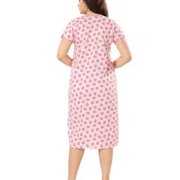 Piu Cotton Half Sleeves Penguin Printed Feeding Nighty With Concealed Zipper Nursing Access - Pink image 3