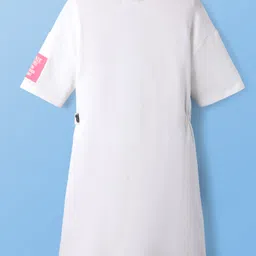 Pine Kids Disney Terry Knit Oversize Drop Shoulder Half Sleeves Cut & Sew Sweatshirt Dress with Minnie and Friends Graphics - White image 2