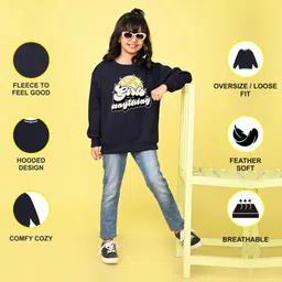 NUSYL Fleece Knit Full Sleeves Girls Can Do Anything Text Printed Light Winter Sweatshirt - Navy Blue image 4