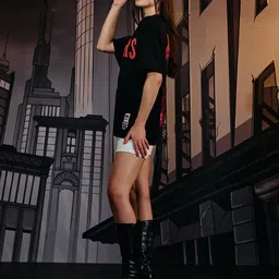 Bonkers Corner Women Batman Printed Extended Sleeves Pockets T-shirt image 3