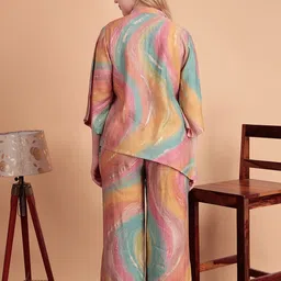 DARVI Aurora Swirl Printed Mandarin Collar Top With Palazzo image 5