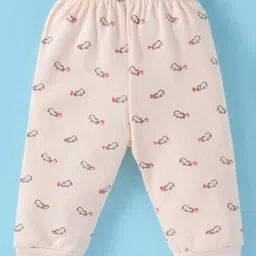 Tango Fleece Knit Full Sleeves Hooded Front Open Winter Night Suit With Animals Print - Cream image 4