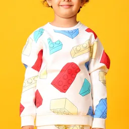 Anthrilo Fleece Knit Full Sleeves Building Blocks Printed Winter Sweatshirt With Coordinating Joggers Set - Off White image 5