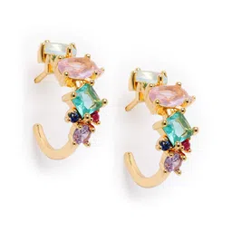 Carlton London Gold Plated Multi Colour CZ Fancy Half Hoop Earring image 5