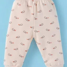 Tango Fleece Knit Full Sleeves Hooded Front Open Winter Night Suit With Animals Print - Cream image 5