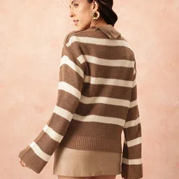 all about you Acrylic Striped Pullover with Button Details image 3
