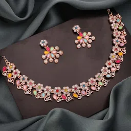Anouk Gold-Plated Artificial Stones Studded And Beaded Necklace And Earrings image 1