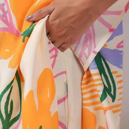 JISORA Floral Printed Mandarin Collar Russian Silk Tunic With Palazzo Co-Ords image 4