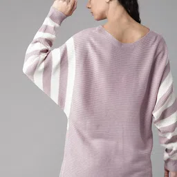 Roadster Women Lavender Self-Striped Pullover Sweater image 3