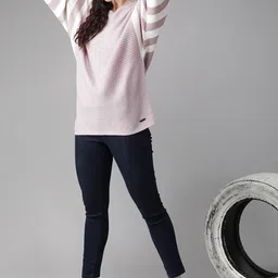 Roadster Women Lavender Self-Striped Pullover Sweater image 4