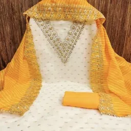 SWARNGANGA TEX Floral Embroidered Sequunied Chanderi Unstitched Dress Material-image-37