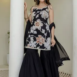 Anouk Women Floral Printed Regular Pure Cotton Kurta with Sharara & With Dupatta-picture-29