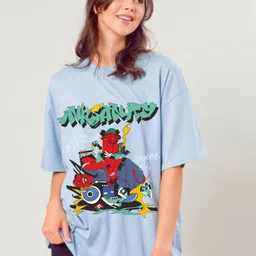 RAYACLOSET Women Printed Raw Edge T-shirt-image-42