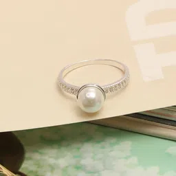 LeCalla 925 Silver-Plated CZ Studded Pearl-Beaded Finger Ring-picture-39