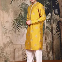 Sangria Floral Embroidered Mandarin Collar Sequinned Kurta with Salwar image 3