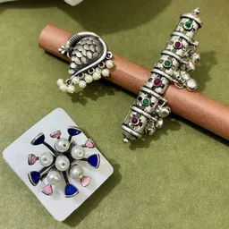 ATIBELLE Set Of 3 German Silver Plated Stone studded Rings image 1
