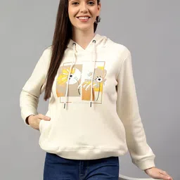 Cantabil Women Graphic Printed Hood Cotton Pullover Ribbed Sweatshirt-image-42