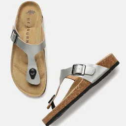 HF JOURNEY Women Cork T-Strap Leather Flats with Buckle Detail-picture-28