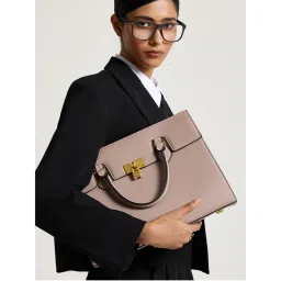 MIRAGGIO Taupe Diana Satchel Bag with Detachable Strap-image-5