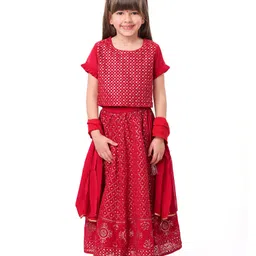 Babyhug Half Sleeves Sequined Embroidered Choli Lehenga and Dupatta Set - Red-picture-23