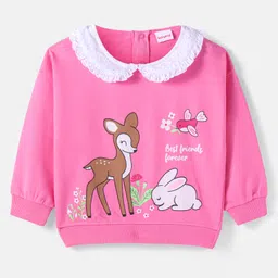 Babyhug Cotton Knit Full Sleeves Sweatshirt With Bunny Graphics & Lace Detailing - Dark Pink-picture-25