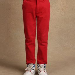 One Friday Cotton Solid Trousers - Red-image-1