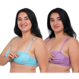 Fabme Pack Of 2 Cotton Sleeveless Solid Nursing Bras - Sea Green & Pink-picture-22