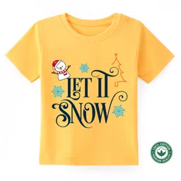 BLUSHES Christmas Theme 100% Cotton Half Sleeves Lit It Snow Text Printed Tee - Yellow-picture-15
