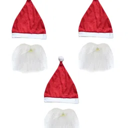 Kaku Fancy Dresses Santa Clause Hat & Beard For Kids, Velvet Fabric Hat, Christmas Costume Accessory For Boys & Girls - Includes 3 Santa Hat & 3 Santa Beard - Red & White-image-23