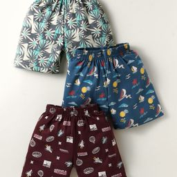 CUCUMBER Sinker Knit Above Knee Length Printed Shorts Pack of 3 - Maroon Teal Blue & Grey-picture-42
