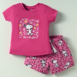 CUCUMBER Sinker Knit Half Sleeves Shorts Night Suit with Snoopy Graphic - Dark Pink-picture-12