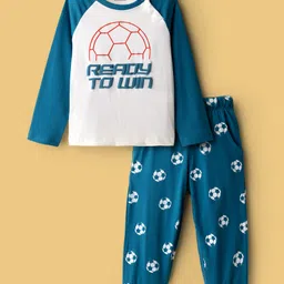 Honeyhap Premium Cotton Knit Full Raglan Sleeves Night Suit With Bio Finish & Football Print - Seaport-picture-28