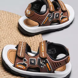 KATS No 1 Text Patch Detailed Double Velcro Closure Sandals - Grey & Brown-picture-24