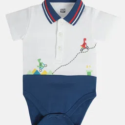 MINI KLUB Cotton Knit Half Sleeves Baby Dinosaurs Printed Onesie - White-picture-22