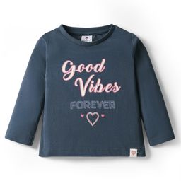 Ollypop Sinker Knit Full Sleeves T-Shirt With Good Vibes Text Print - Navy Blue-picture-40