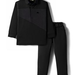 Rikidoos Full Sleeves Cut & Sew Sweatshirt With Joggers Set - Black-picture-40
