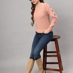 MODKLINE WITH MK Women Cable Knit Self Design Woollen Pullover image 4