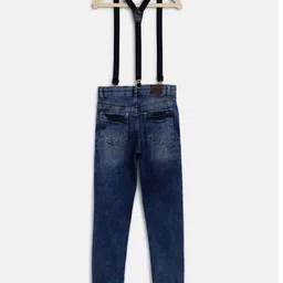 Tales & Stories Washed Button Down Jeans With Suspenders - Dark Blue image 3