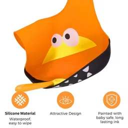 LuvLittle Silicone Waterproof Feeding Bib With Adjustable Strap -Orange (Print May Vary) image 2
