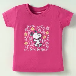 CUCUMBER Sinker Knit Half Sleeves Shorts Night Suit with Snoopy Graphic - Dark Pink image 2