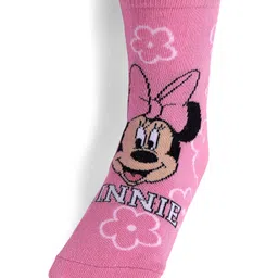 Cute Walk By Babyhug Knit Antibacterial Socks With Minnie Mouse Graphics Pack Of 3 - Yellow Pink & Blue image 3