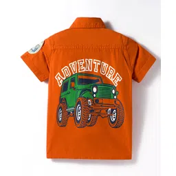 kookie kids india Kookie Kids Cotton Woven Half Sleeves Shirt With Text Print on Front & Back - Rust Orange image 3