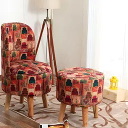 NACIA 2-Piece Beige & Red Printed Ottoman Pouffe Stool-picture-20