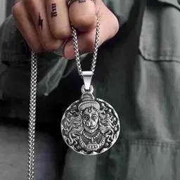 diivine hindu Bajrang Bali Hanuman Ji Pendant Silver Chain For Men With Box Chain Rhodium HN1 Sterling Silver Stainless Steel, Sterling Silver Locket Set image 1